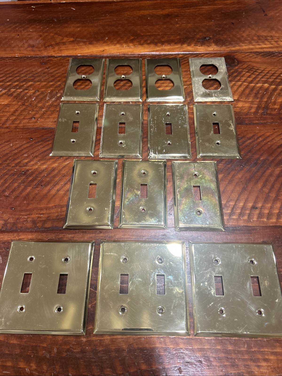 Vintage Brass Wall Plate Cover Lot 14 pcs Satin & Polished Outlet Switch Bulk