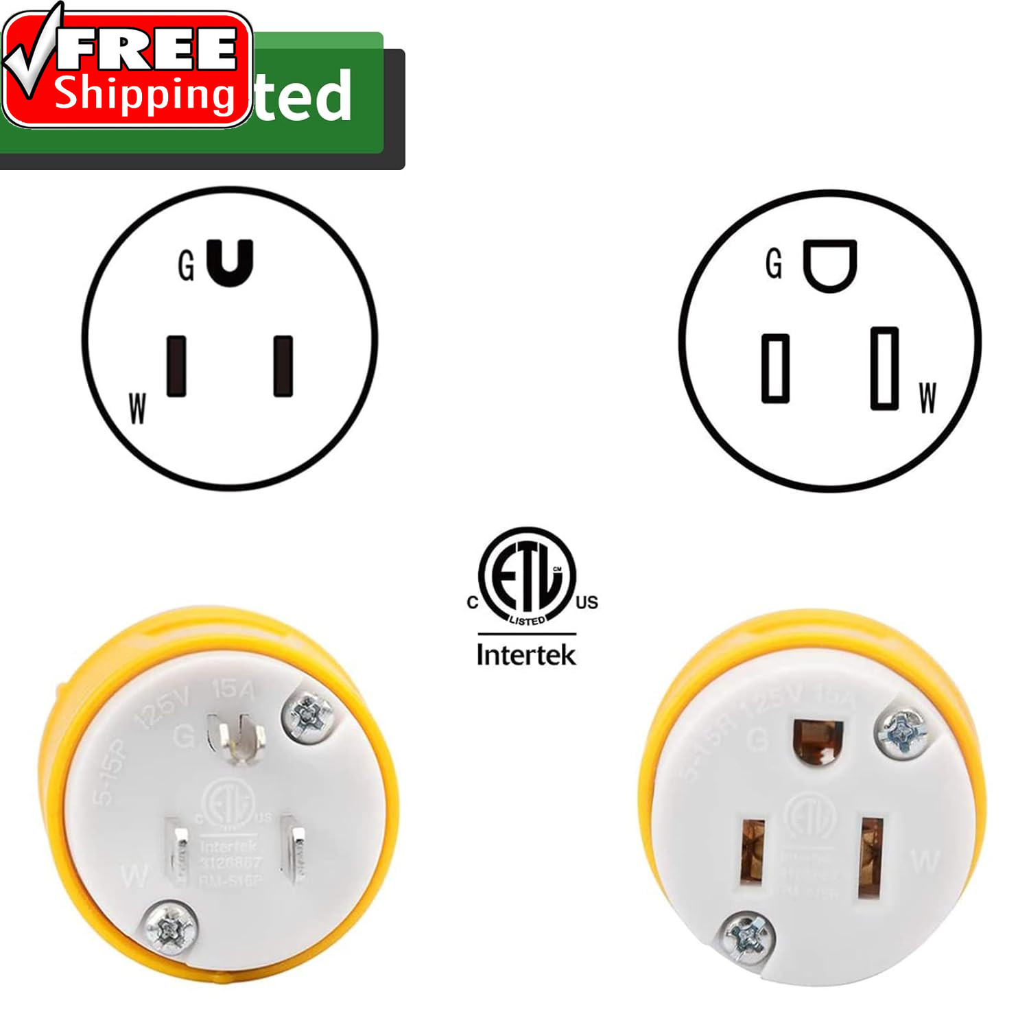 Extension Cord Ends Male and Female Plug, 15 Amp 125 Volt Heavy Duty Replacement