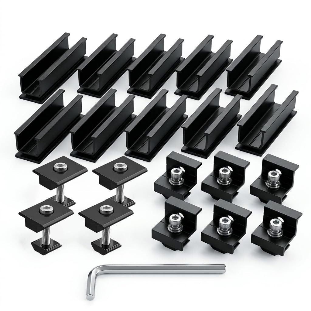 Solar Panel Mounting Kit for 1.18″ & 1.38″ Thickness, Aluminum Rails, Roof Mount