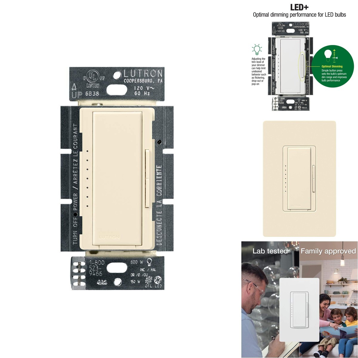 Lutron MACL-153MH-AL Maestro LED+ Dimmer 150W Almond Single-Pole/Multi-Location