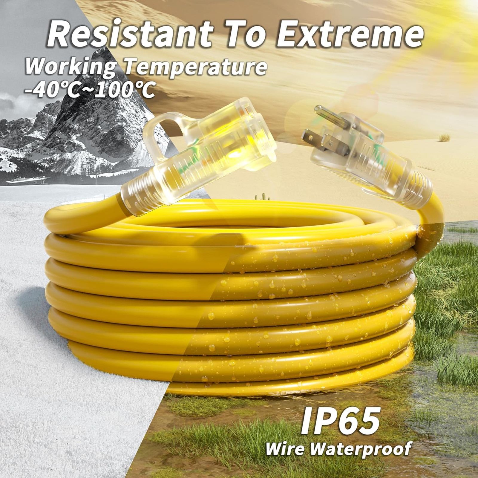 200 ft Extension Cord 14 Gauge Yellow Waterproof with Lighted Indicator Outdoor