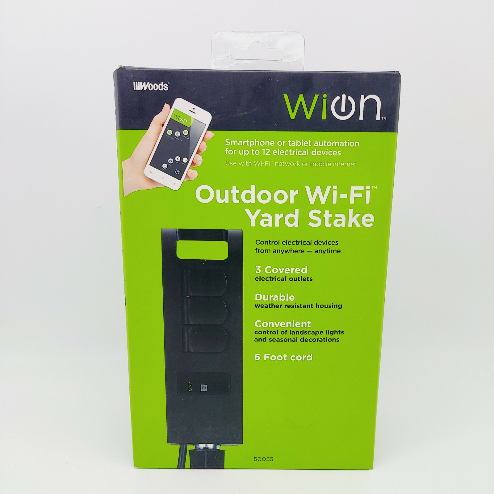 Woods WiOn Outdoor Wi-Fi Programmable Timer 3 Plug Outlet Smartphone Tablet