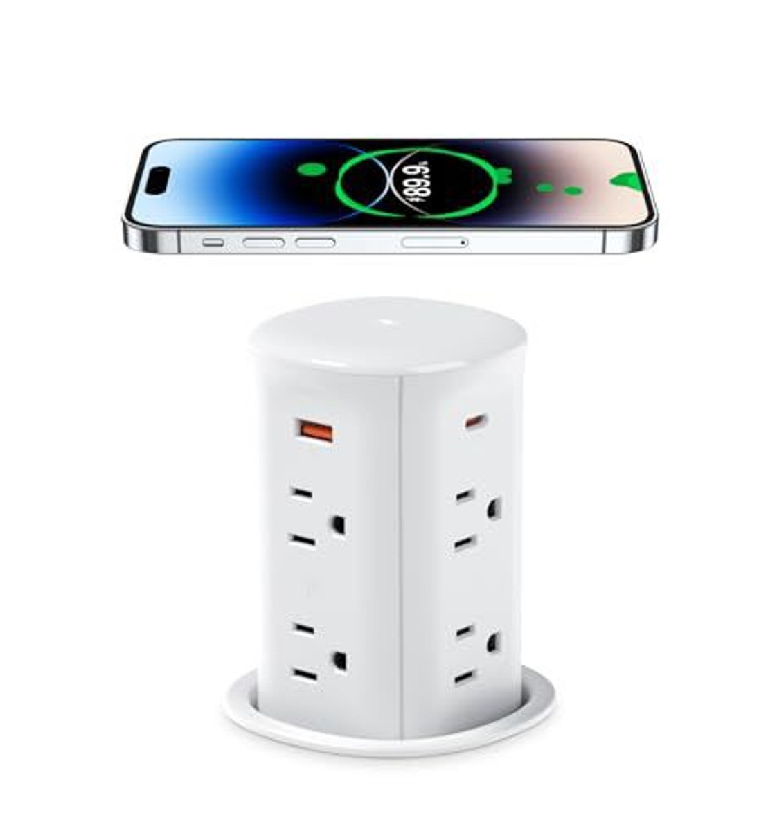 3″ Pop-Up Countertop Outlet 4 USB 15W Wireless Charger 20W PD ETL Listed White