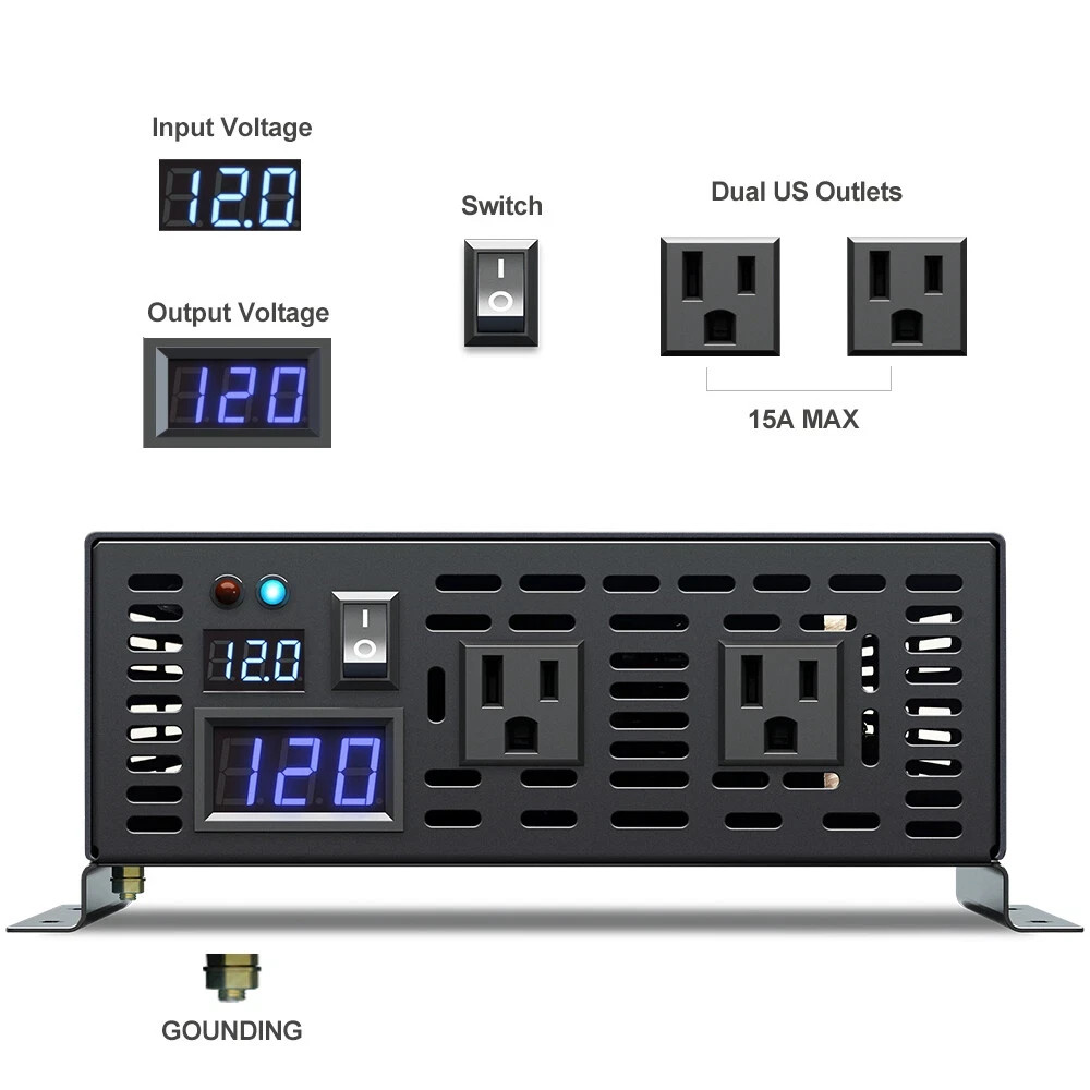 12v to 120V Pure Sine Wave Inverter 1500W for auto workshop or solar system