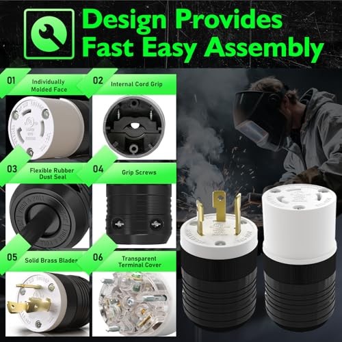 2 Pack NEMA Locking Plug, 30 Amp Generator Replacement Plug 2 PACK Black L5-30P