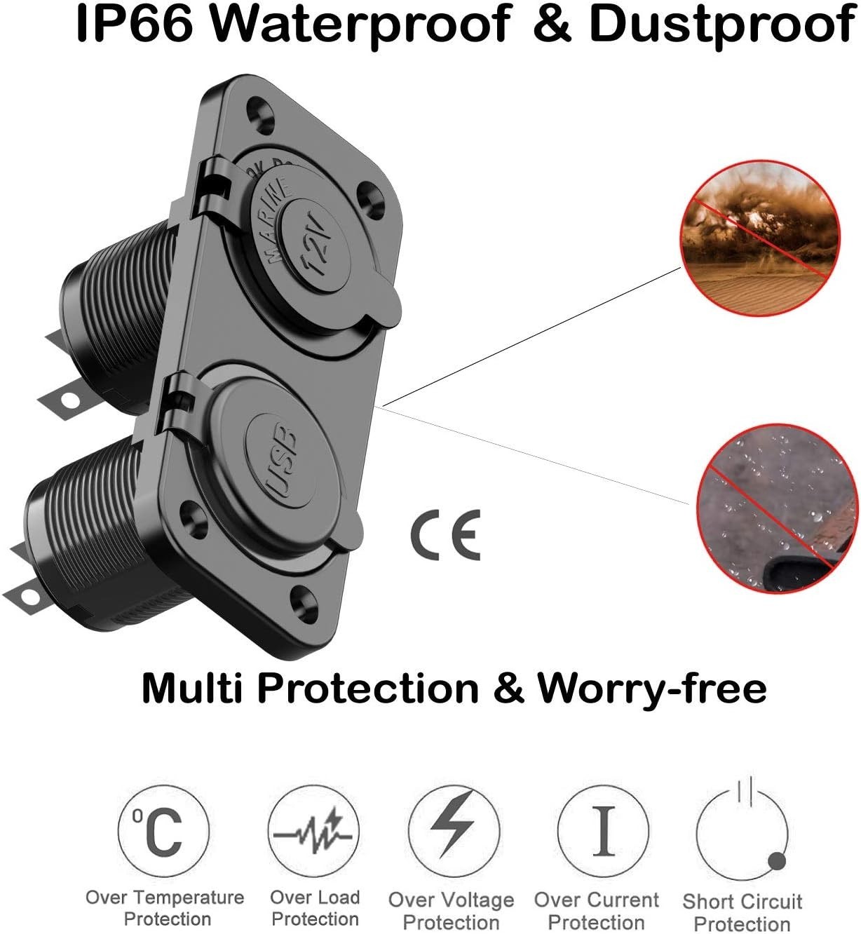 Dual USB Charger with Waterproof Rating for Cars and RVs – 18W Power