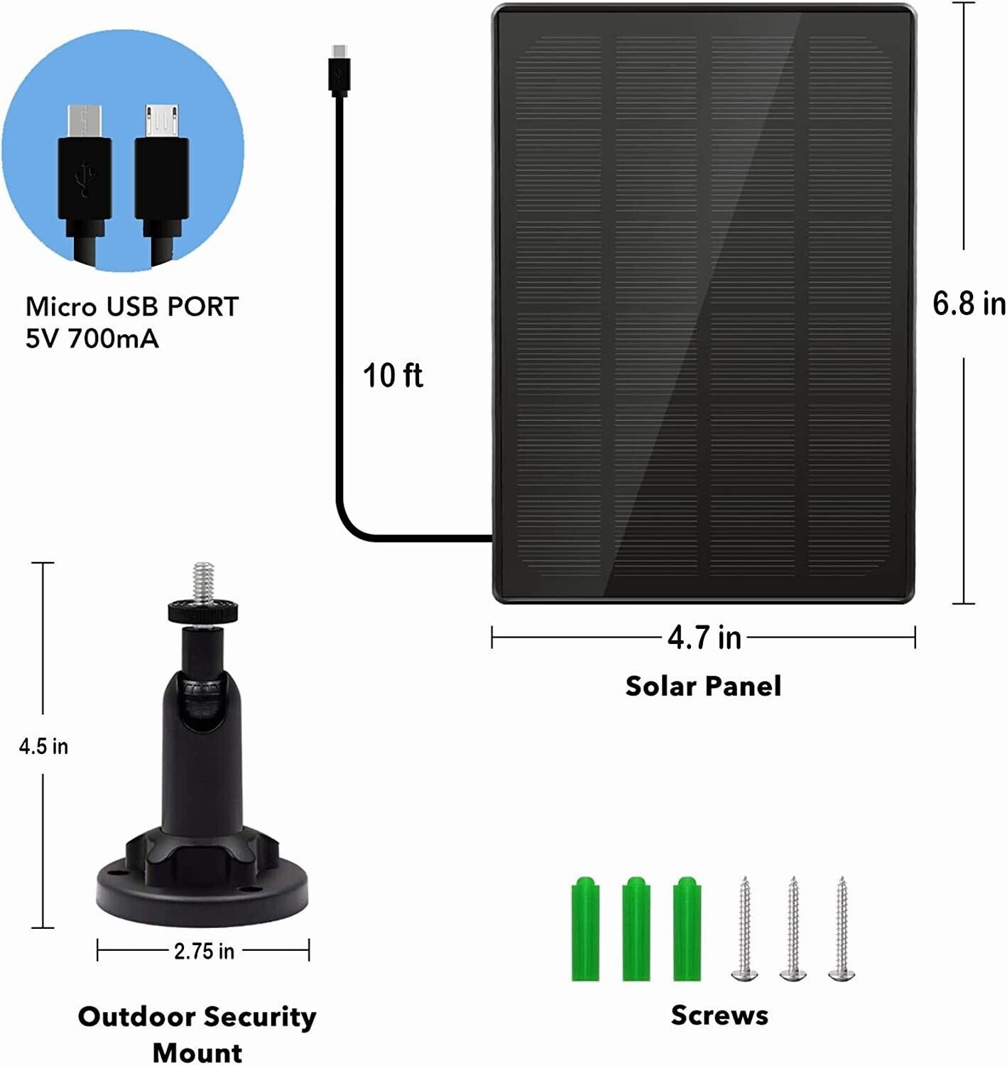 4W Solar Panel for Ring,Blink,Eufycam,Wyze,Reolink Rechargeable Battery Camera
