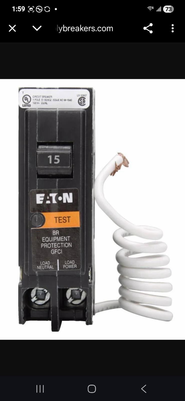 Eaton 15A/20A Plug-In Circuit Breaker GFCI AFCI Surge Protection 120V/240V