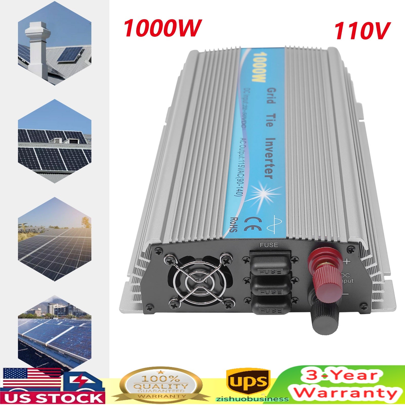 1000W Solar Grid Tie Inverter Dc22-50v to Ac90v/140v Pure Sine Wave Inverter