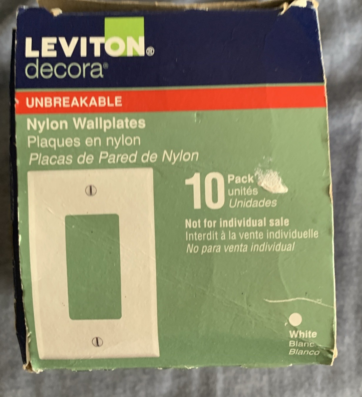 Leviton PJ26-WM 1-Gang Decora/GFCI Decora Wallplate, White, 10-Pack