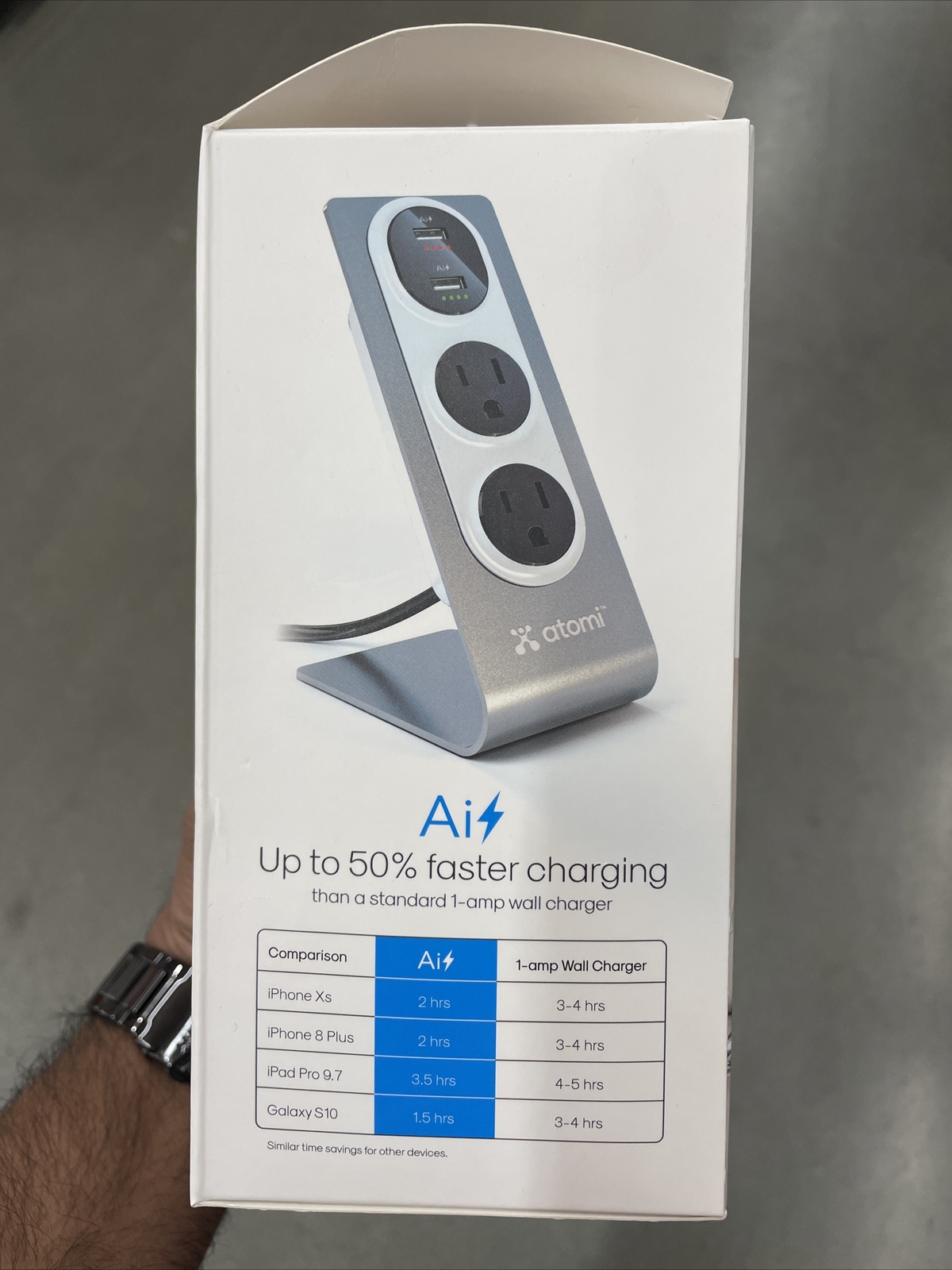 Atomi Universal Fast Charging 2 USB Desktop Charger Silver/White New