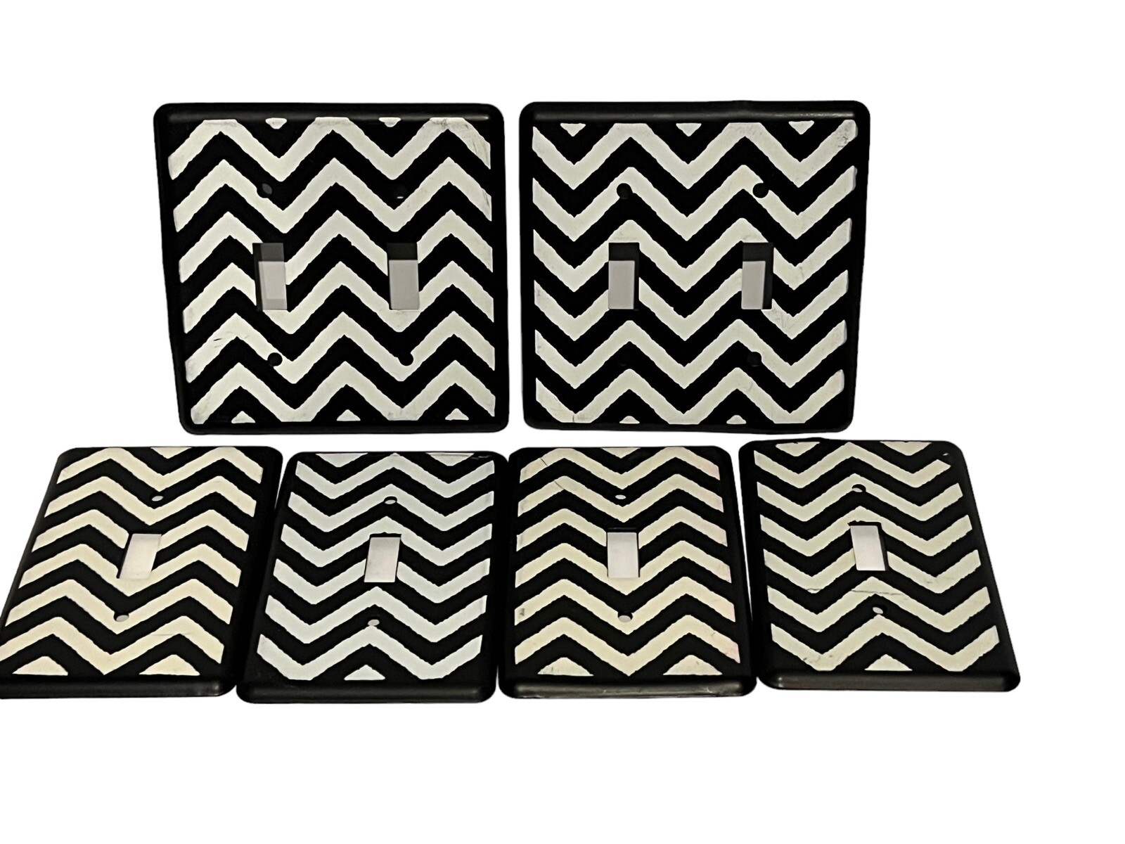 Chevron Zig Zag Black and White Metal Wall Decor Light Switch Plates Lot of 6