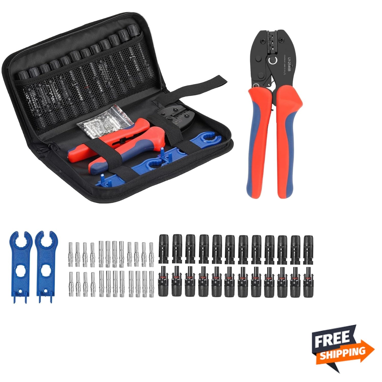 Ergonomic 51 PCS Solar Crimper Tool Kit – Includes 12 Connectors & Spanners