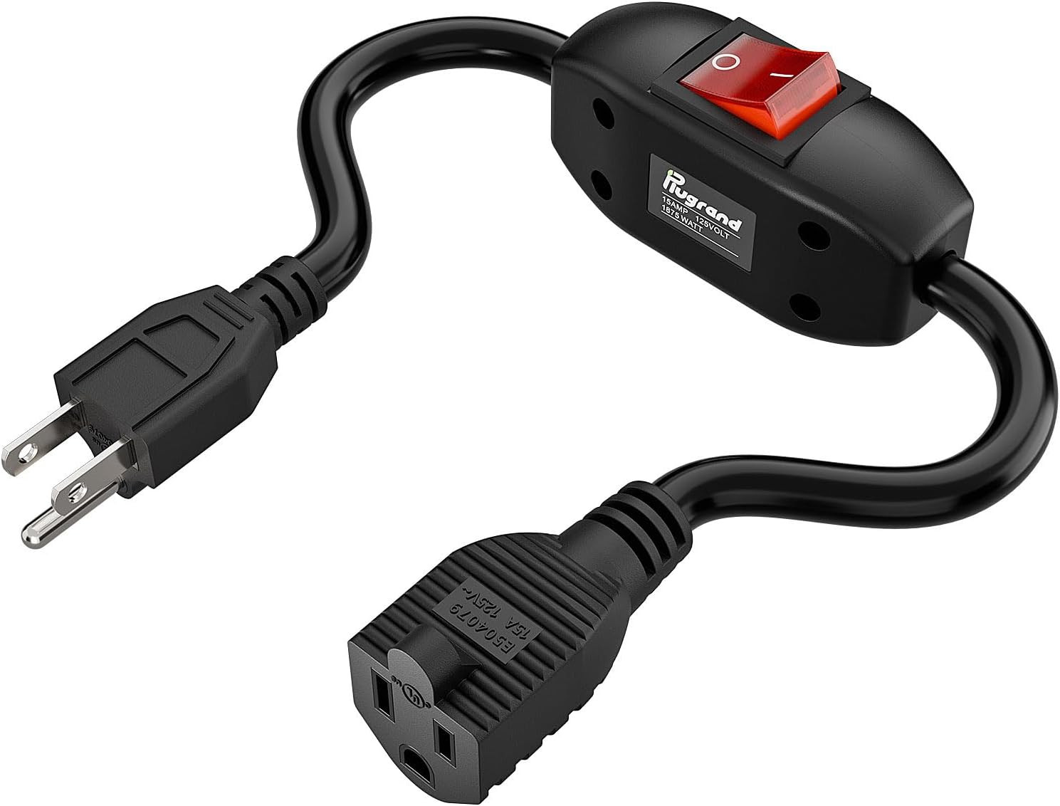 Inline On/Off Switch Extension Cord, Plugrand 3-Prong Household Switchable Power