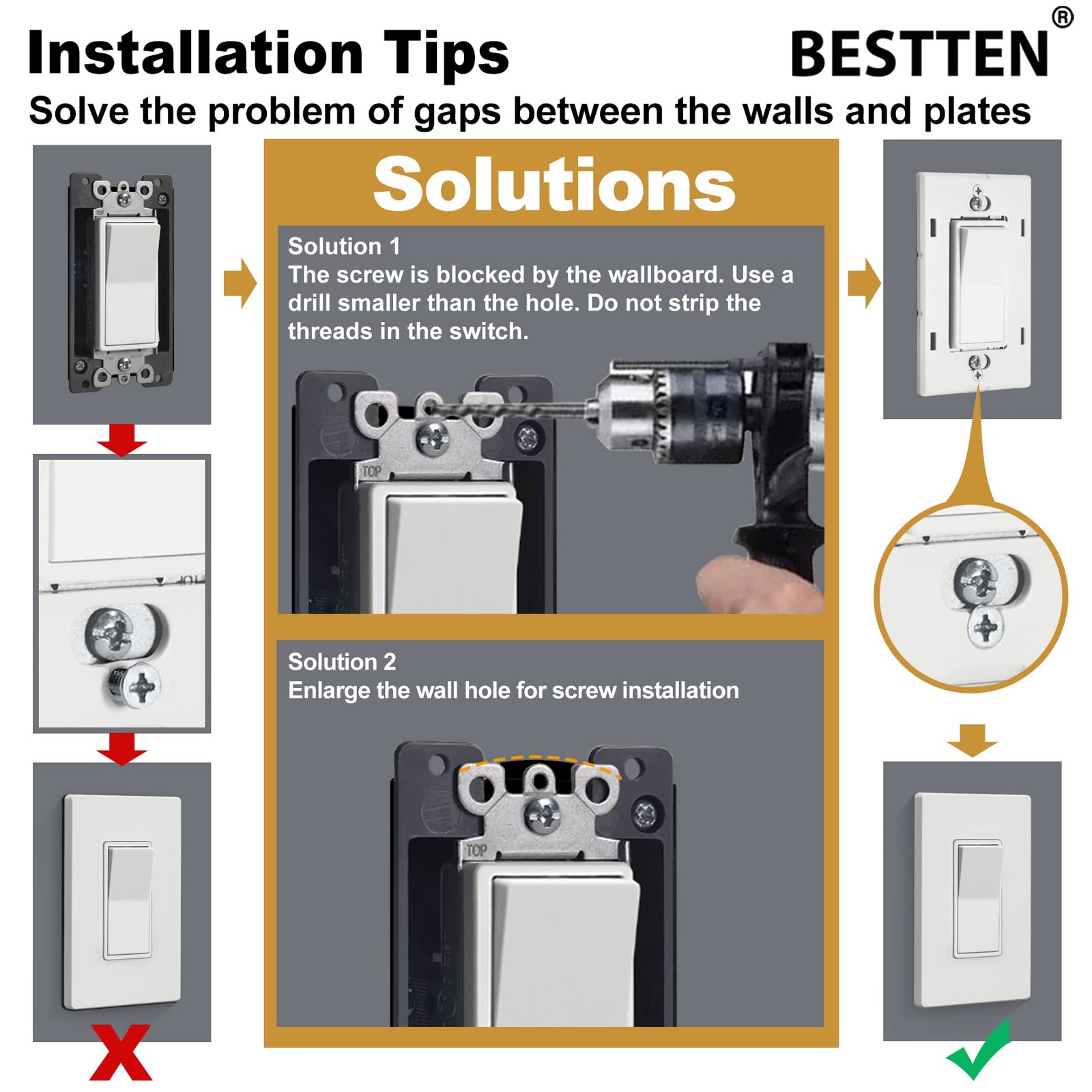 BESTTEN 2 Gang Screwless Wall Plate, 10 Pack, USWP4 Off White Series, Decorat…