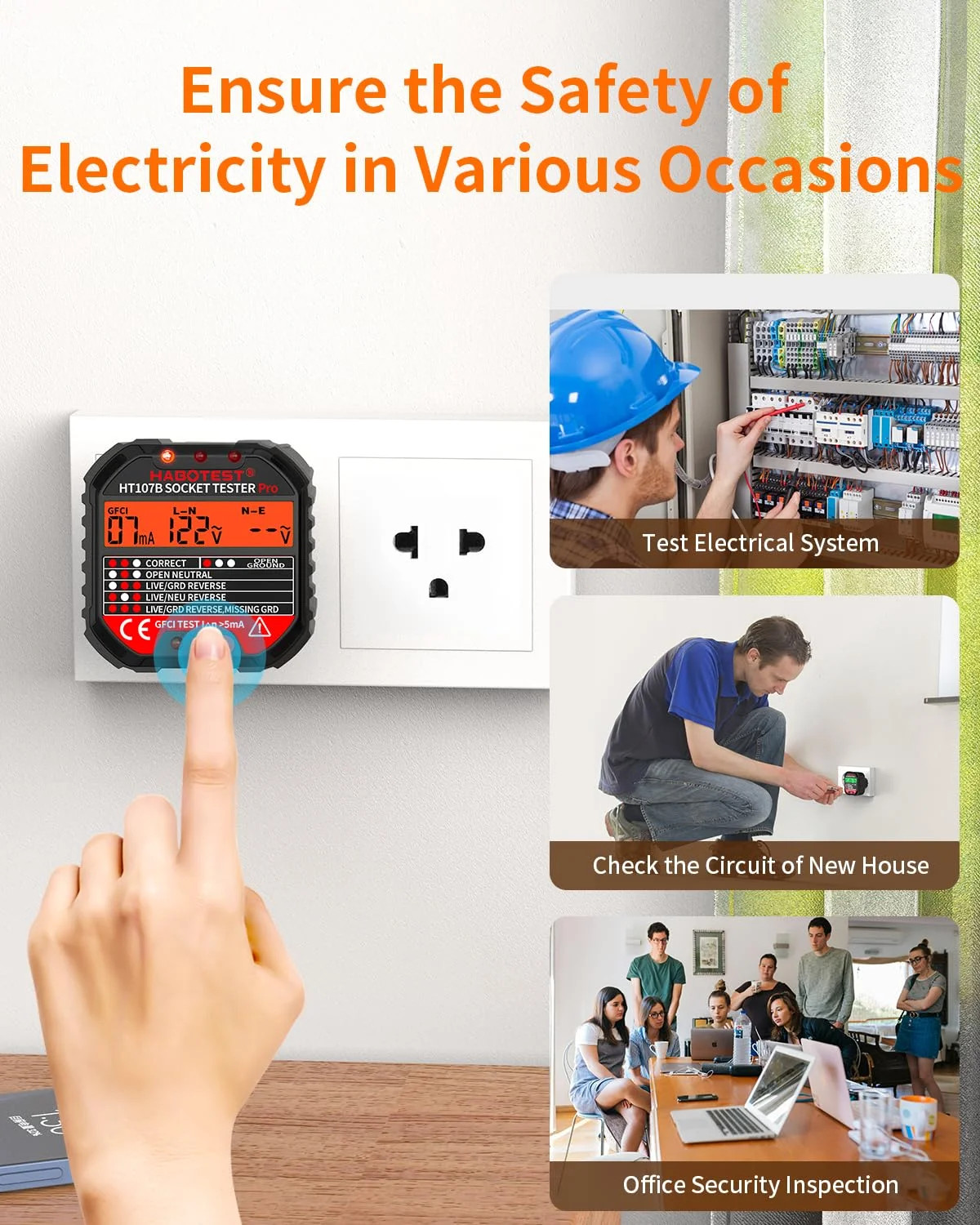 Outlet Tester Electrical GFCI Receptacle Detector with LCD Display, 90-250V Powe
