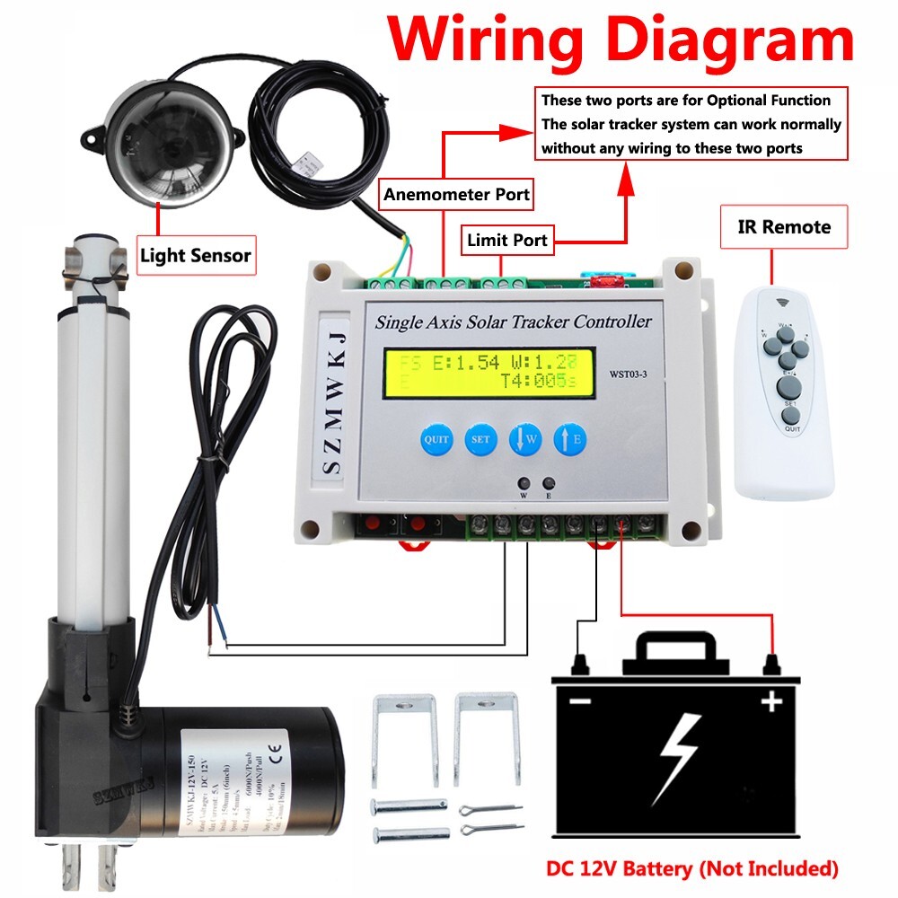 Single Axis Solar Tracker Kit + 6″ 6000N Linear Actuator + Electronic Controller