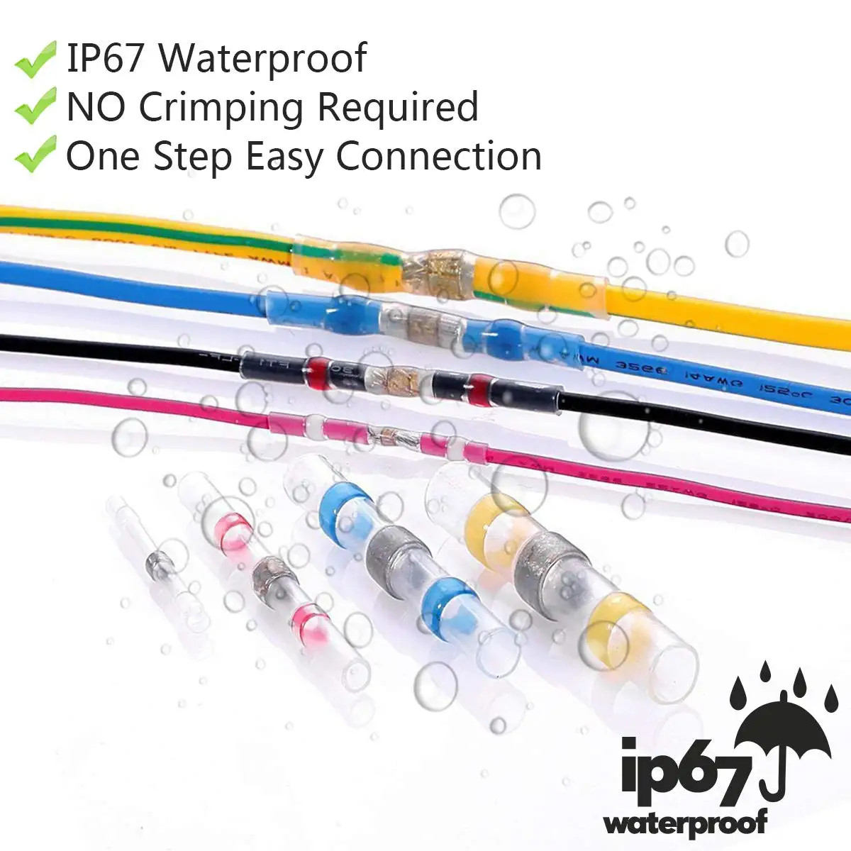 1000/100PCS Waterproof Heat Shrink Butt Wire Connectors Tinned Copper Solder Sea