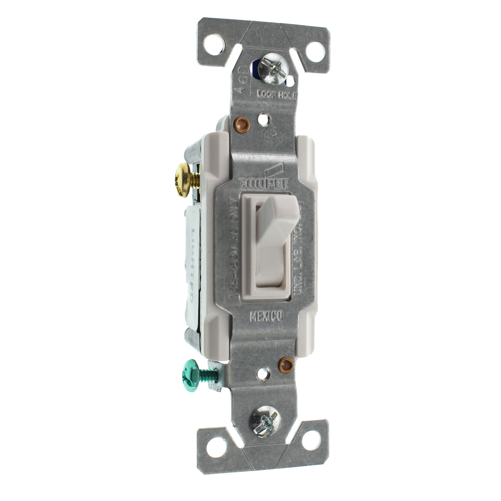 EATON COOPER C1303-7LTW-L LIGHTED TOGGLE SWITCH, 3-WAY, 15A, 120V, WHITE