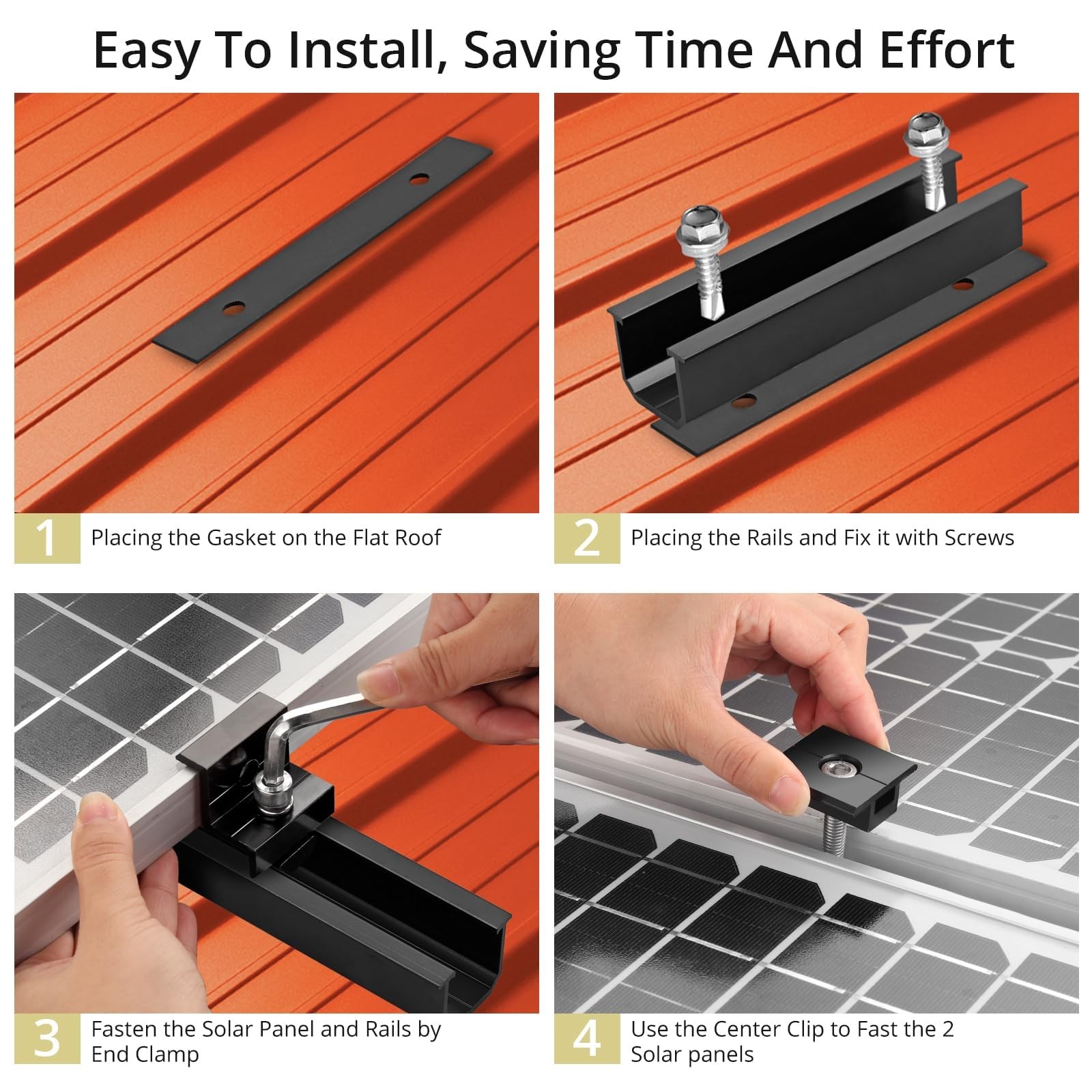 Anbte Solar Panel Mounting Brackets, 4.72″ Rails + 1.38″& 1.18″ clamps, Black