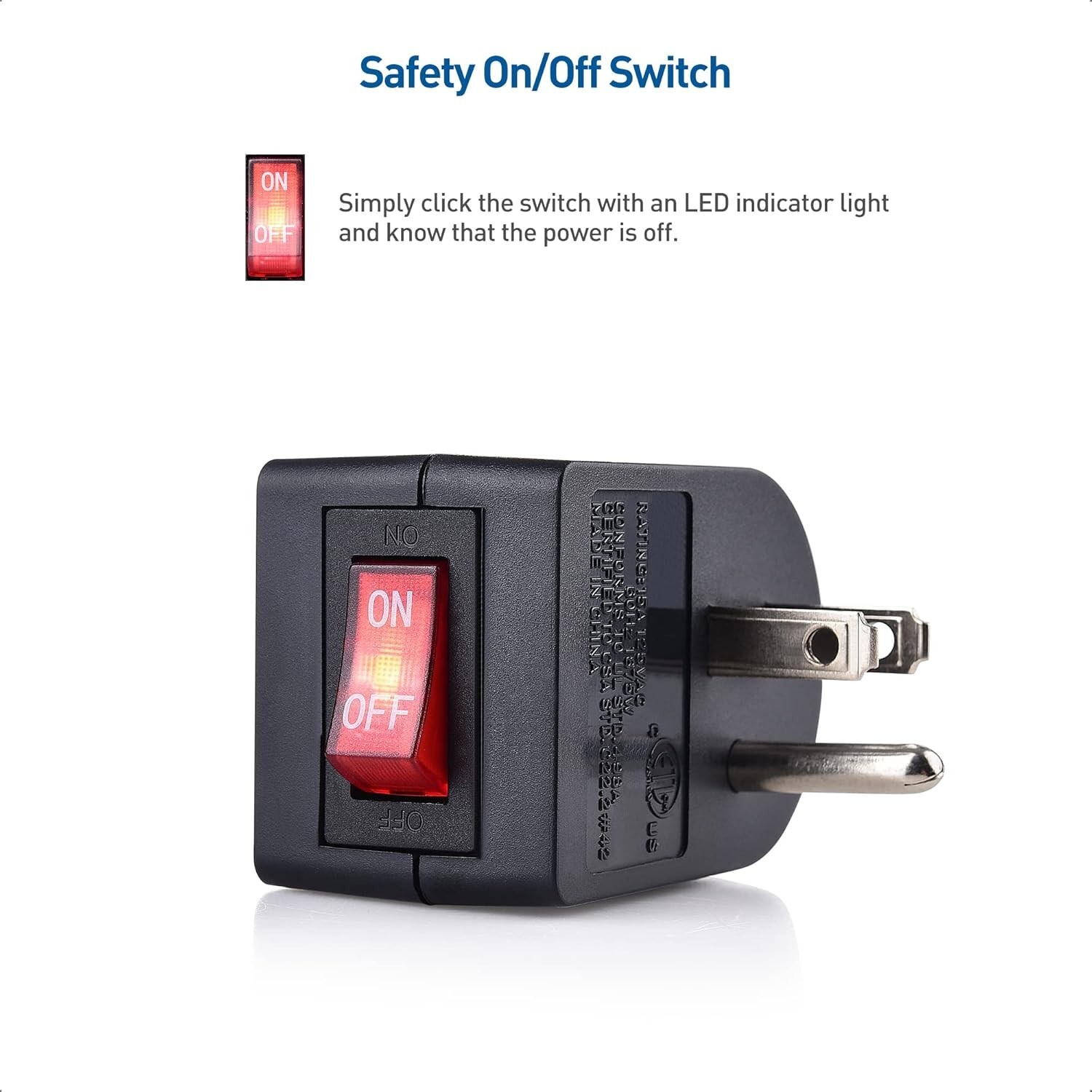 3 Pack Grounded Outlet With ON Off Switch Single Plug In Power Button Black NEW