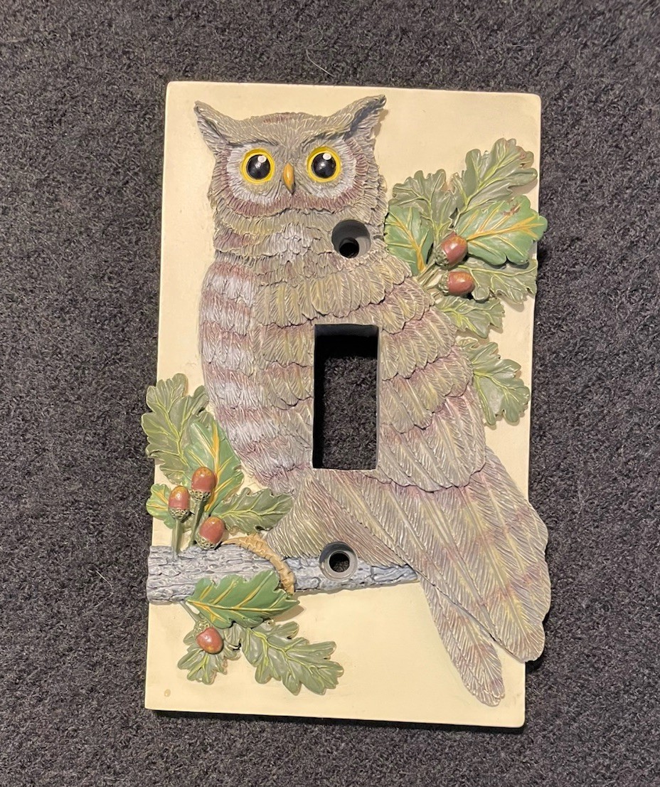 Vintage Night Nite Owl in Tree Light Switch Plate Cover Natural Look 2.75×5.75”