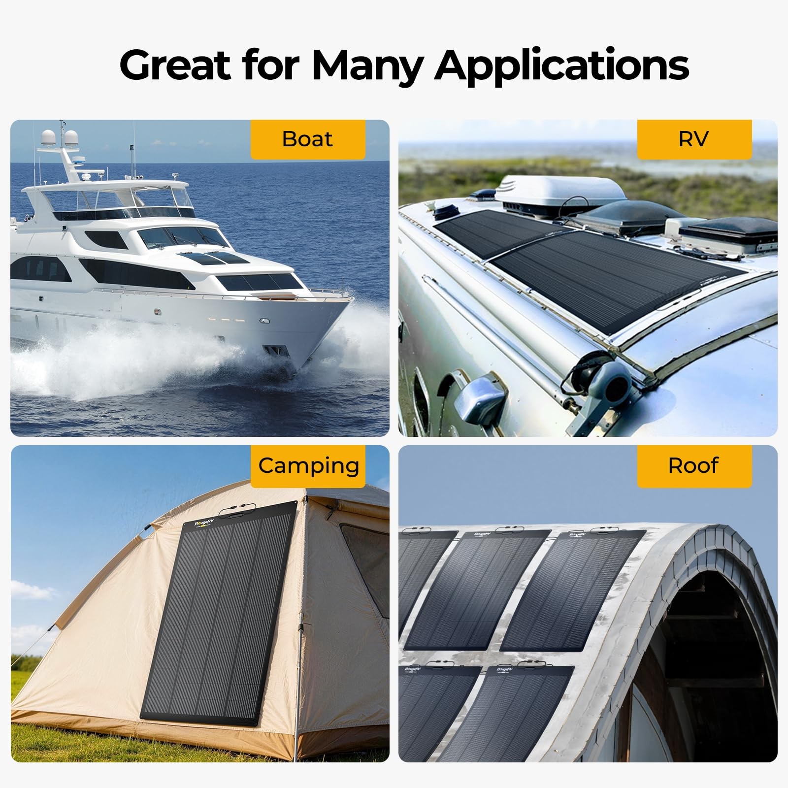 BougeRV Arch 200W 12V Fiberglass Flexible Solar Panel for RV Camping Home Boat