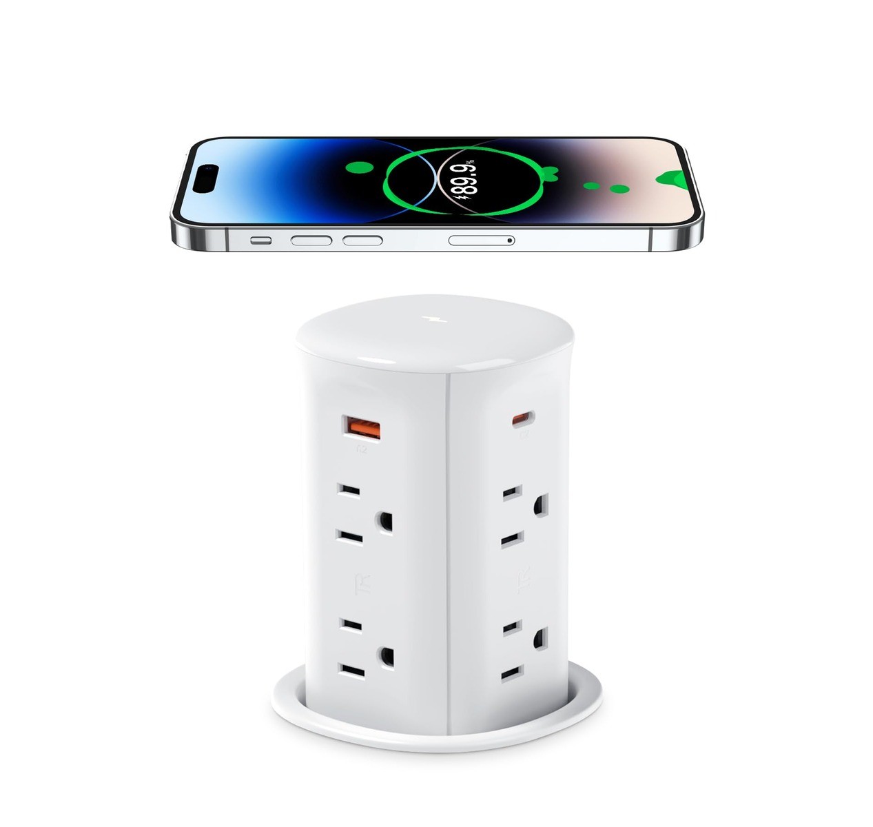 3″ Pop-Up Countertop Outlet 4 USB 15W Wireless Charger 20W PD ETL Listed White