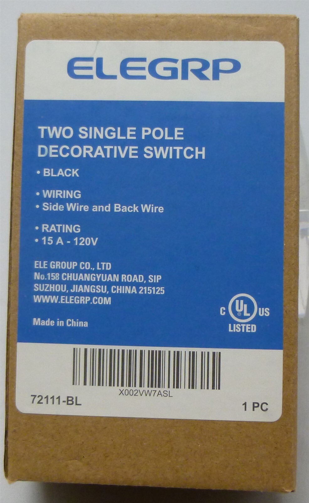 ELEGRP 72111-BL Two Single Pole Decorative Double Rocker Light Switch Black NEW