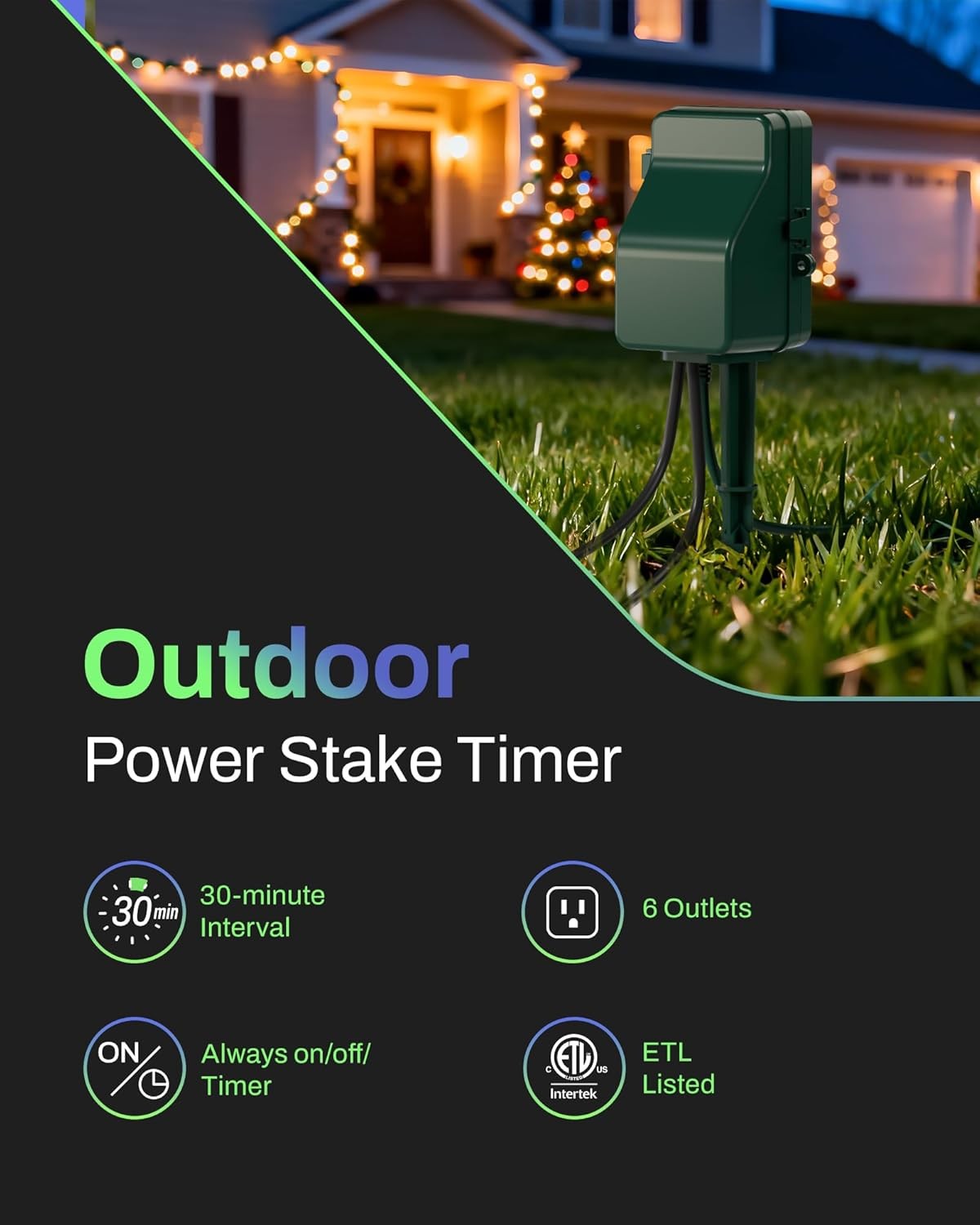 BN-LINK 24 Hour Outdoor Mechanical Timer 6 Outlets Garden Power Stake Waterproof
