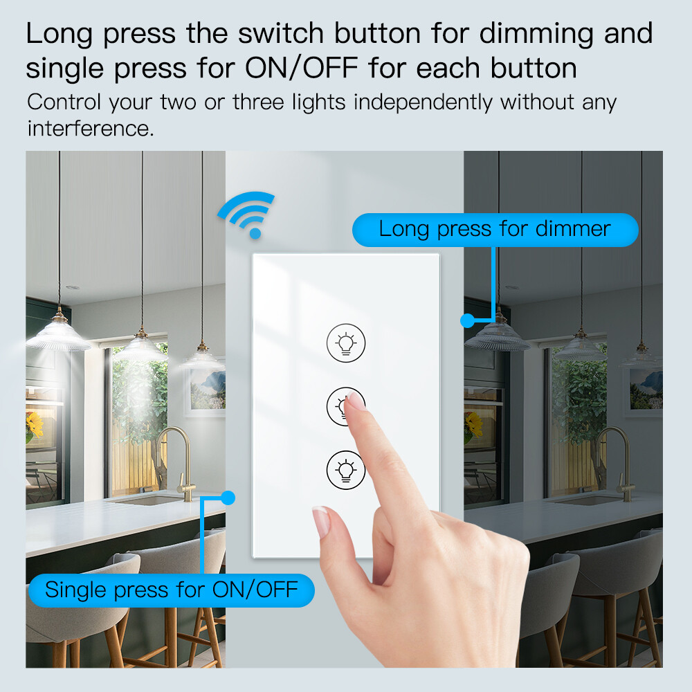 MOES 1/2/3Gang WiFi Smart Light Dimmer Switch Glass Touch Panel Alexa Google APP