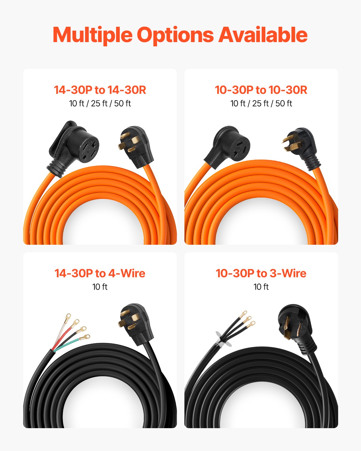 VEVOR 10 ft Dryer Extension Cord 4-Prong NEMA 14-30P to 14-30R Dryer Cord 30A
