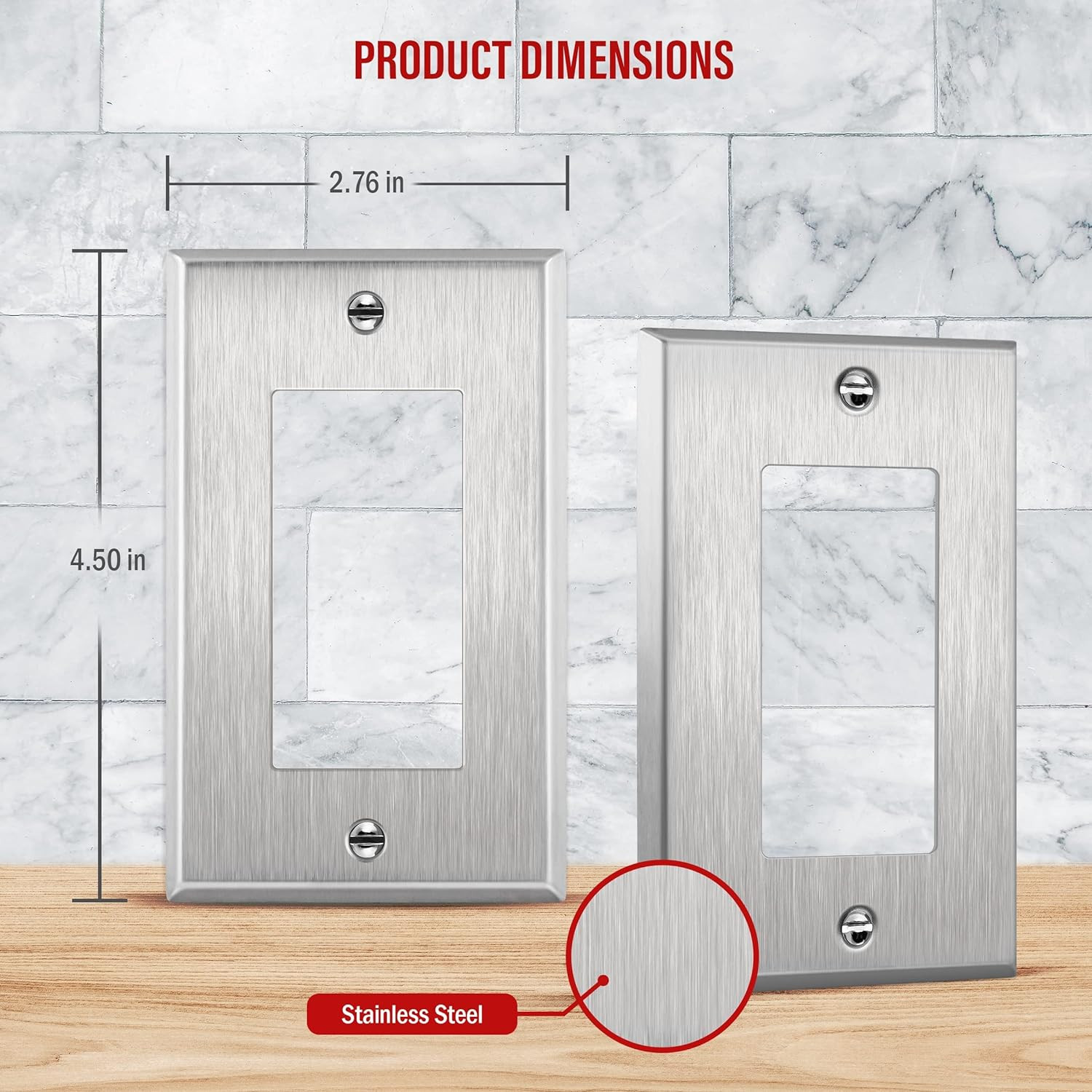 Decorator Switch or Receptacle Outlet Metal Wall Plate, Corrosion Resistant, Siz
