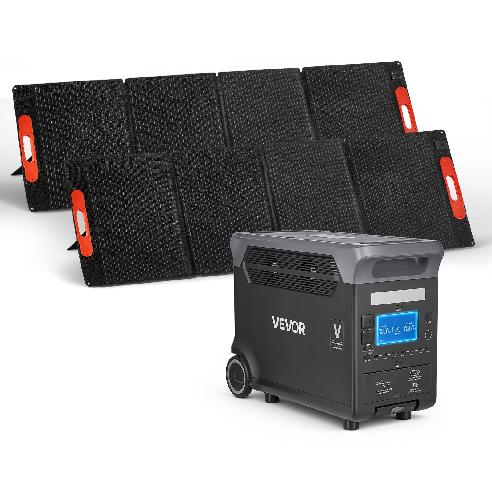 VEVOR Portable Power Station 3000W 3072Wh Solar Generator with 2PCS Solar Panels