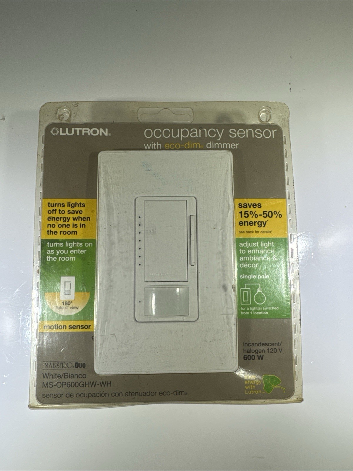 New Lutron Maestro Automatic Motion Sensor Occupancy Light Switch MS-OP600GHW