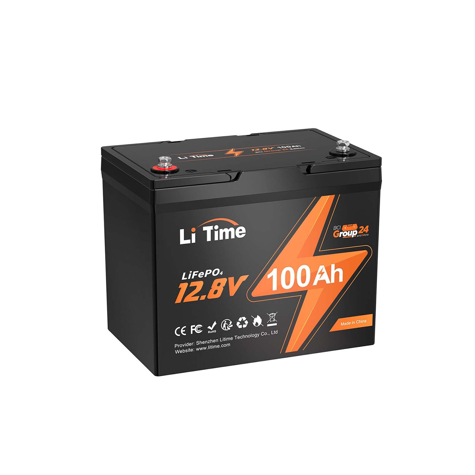 LiTime 12V 100Ah Group 24 LiFePO4 Lithium Battery BMS 1280Wh For RV Solar Marine