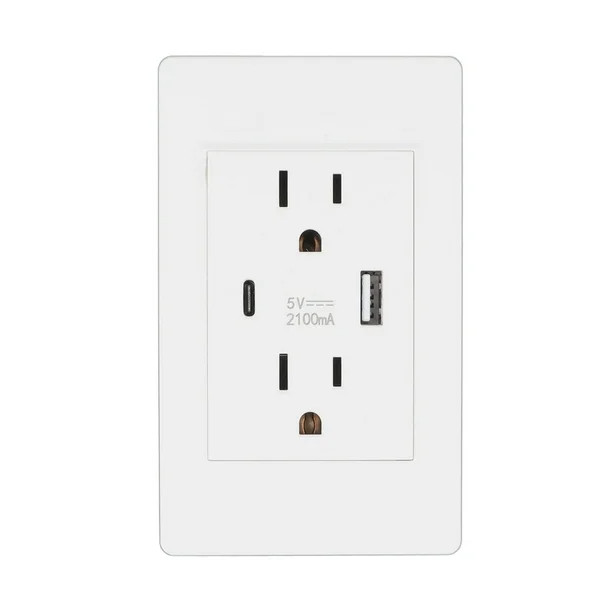 Dual Wall Outlet with USB Ports Charger AC Power Receptacle Plate Panel 15A 120V