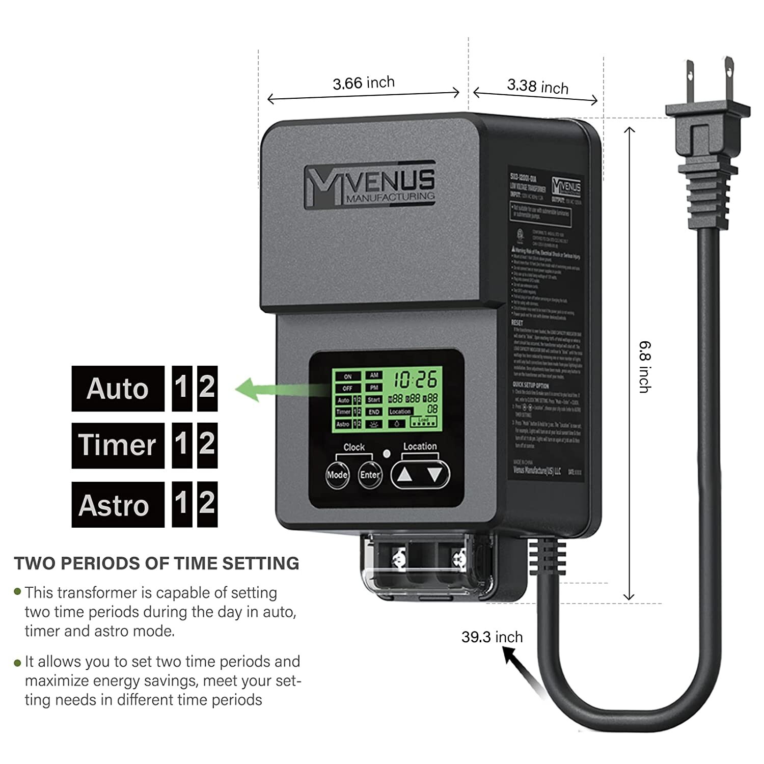 120W Outdoor Low Voltage Transformer with Timer and Photo Sensor, 120V AC to 15V