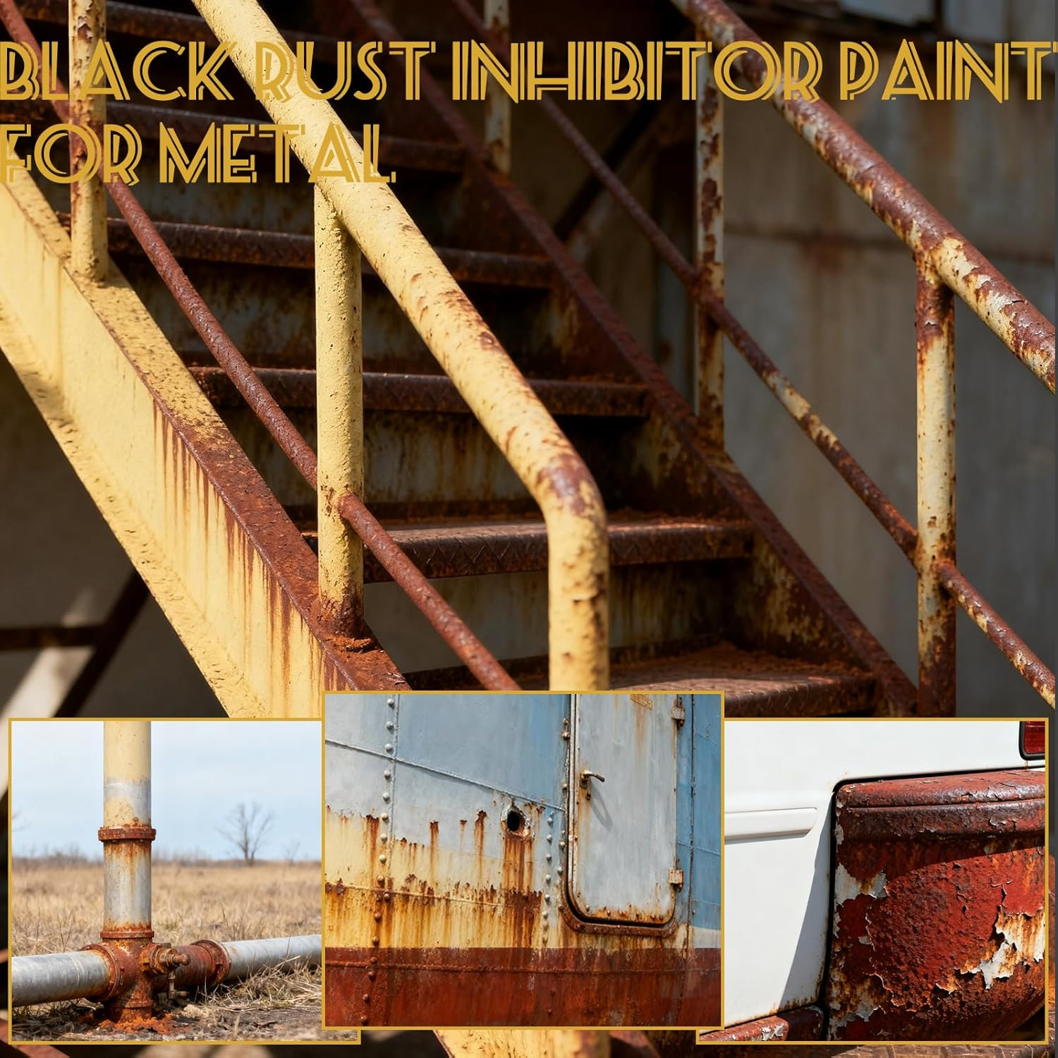 4-in-1 Upgraded Rust Converter & Metal Primer,1Gal/133Fl.oz Black Rust Inhibitor