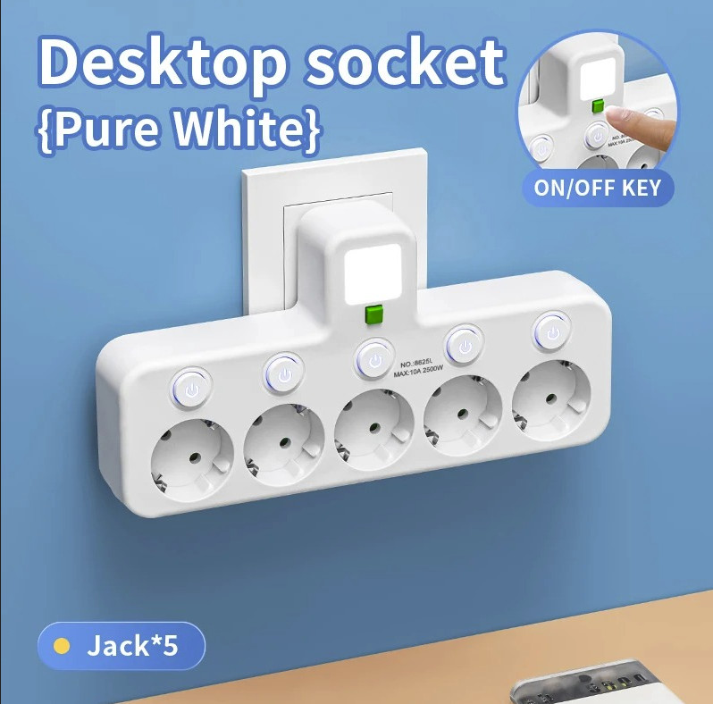 1pc EU Plug Power Strip 4 Sockets Wall Adapter Switch No Cable – NEW