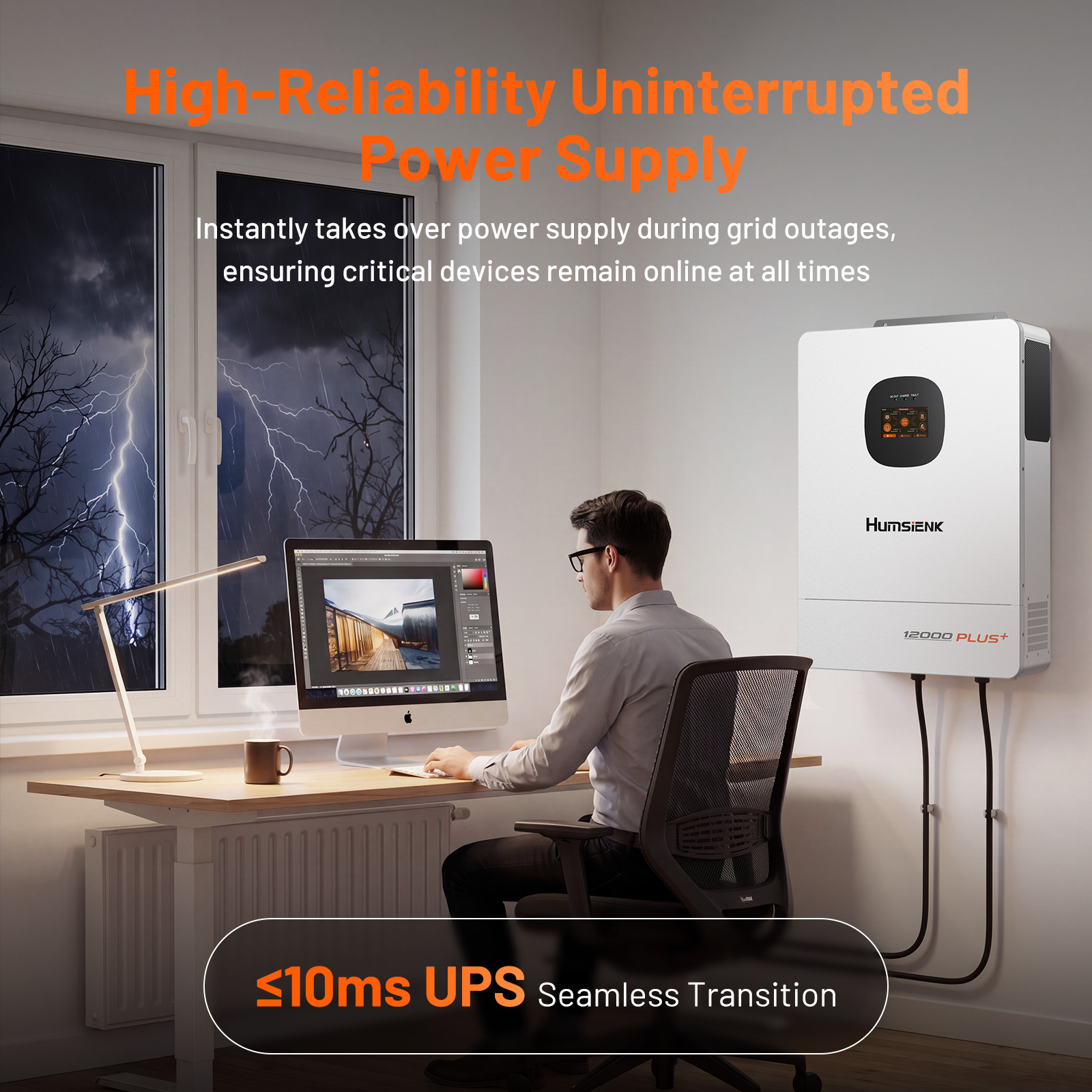 Humsienk 48V 12KW 3-in-1 Solar Hybrid Inverter Dual MPPT 120V/240V Split Phase
