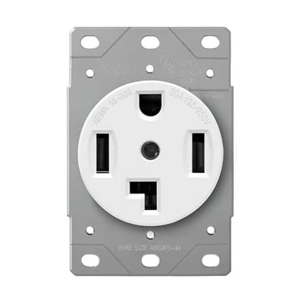 Dryer Outlet Receptacle 30A 125/250V White 4 Wire Flush Mount 30 Amp