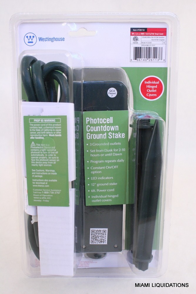 Westinghouse Photocell Countdown Ground Stake T26113 3-Outlet Timer Dusk Dawn