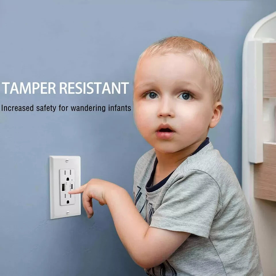 USB C Outlet Fast smart Charger 4.8A Duplex Receptacle 15A 125V Tamper Resistant