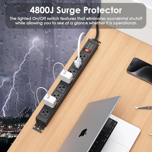 20 Amp Power Strip Surge Protector 4800J, Heavy Duty 8 Outlet Metal 6 ft 1