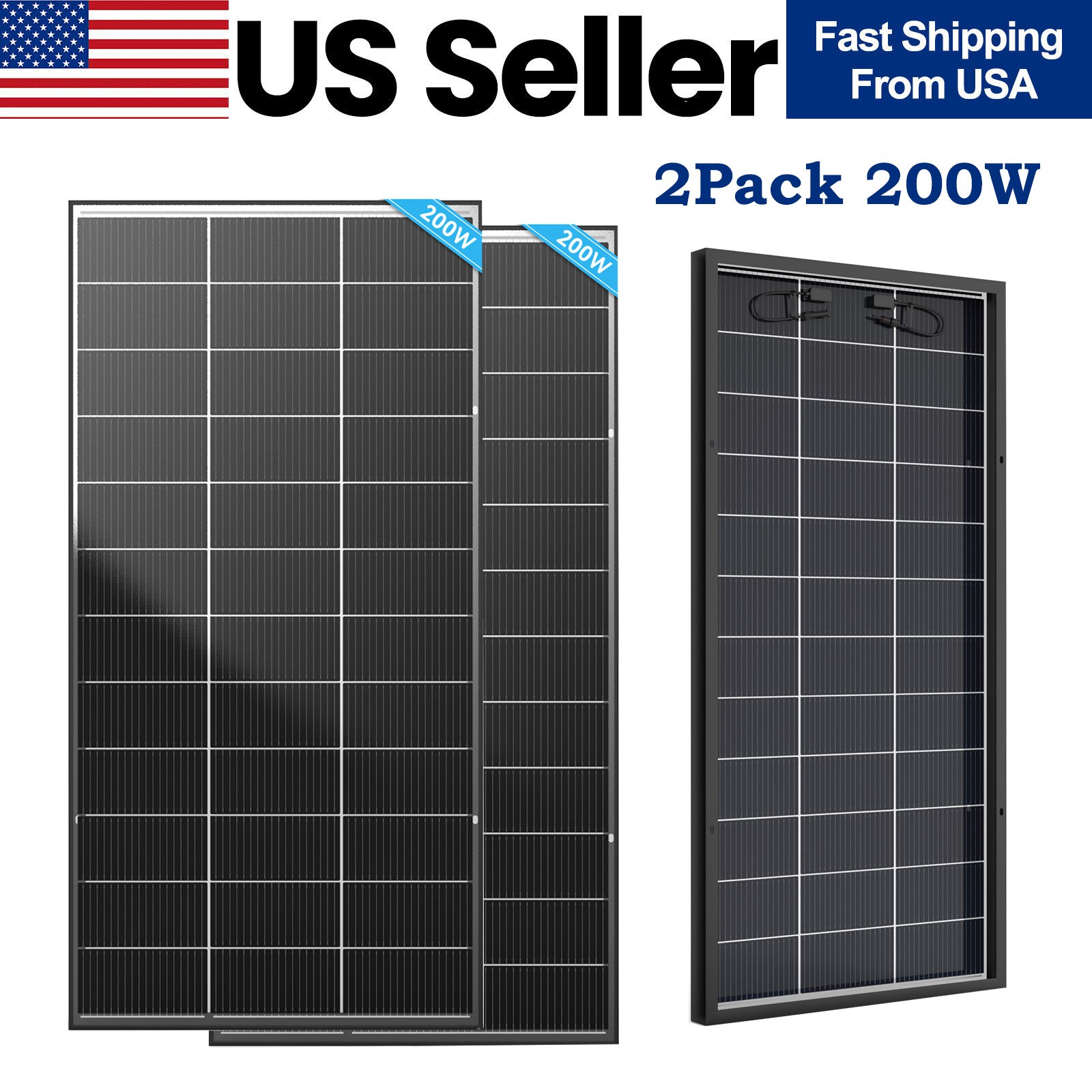 2Pack 200W（400W）N-Type 18BB Bifacial Solar Panel Mono Cell Off Grid Roof RV Boat