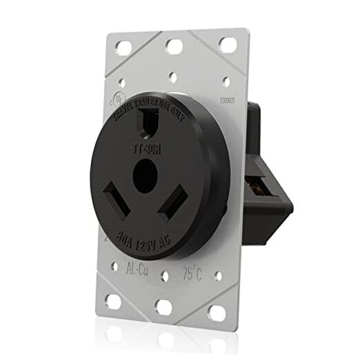 30 Amp 125 Volts 3 Prong Grounded Flush Mount Power RV NEMA TT-30R Black Outlet