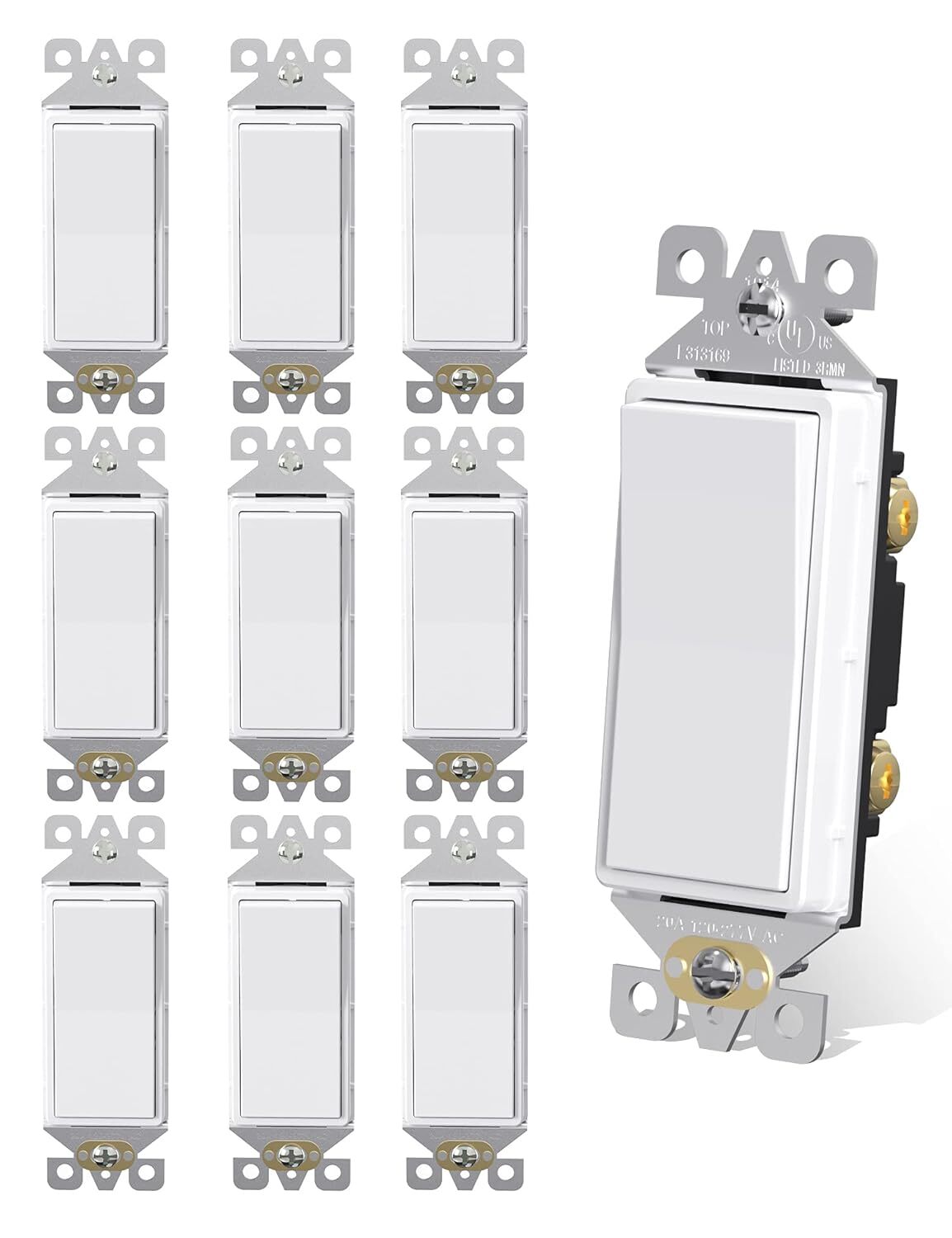 AIDA Single Pole Rocker Decorator Light Switch, 15 Amp Self-grounding Electrical