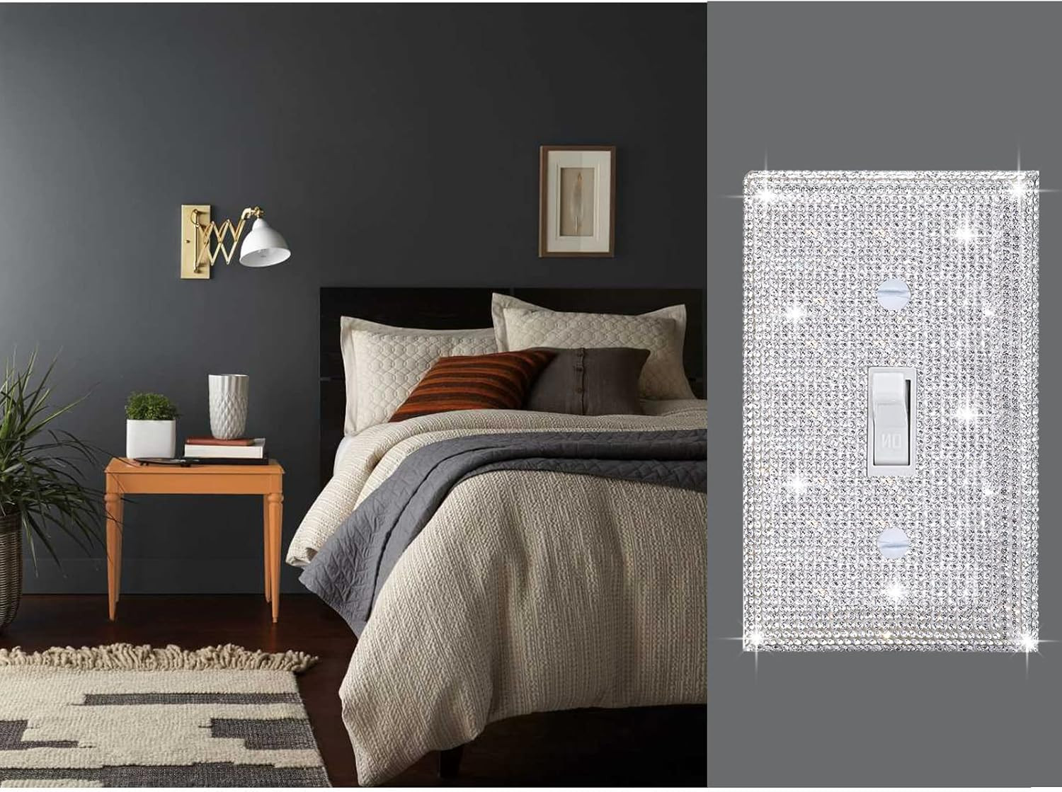 10 Pcs Silver Shiny Silver Rhinestones Wall Plate 1 Gang Toggle Light Switch Cov