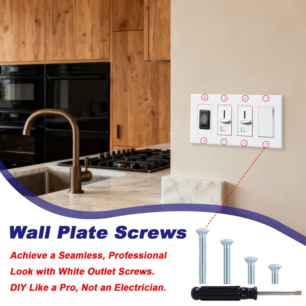 120PCS Wall Plate Screws White, Outlet Cover Screws for Switch Plate, 6/32 Elect